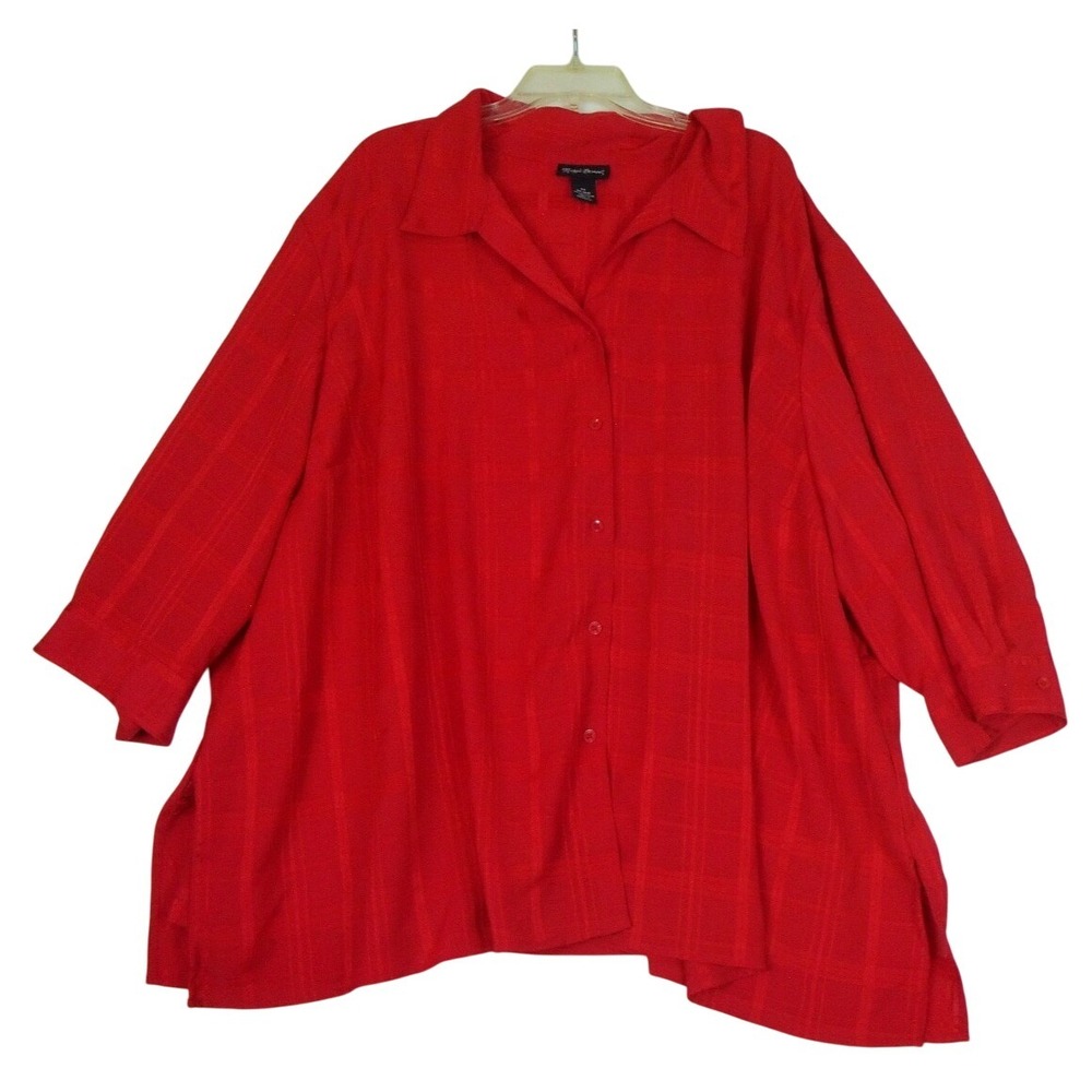 Maggie‎ Barnes Red Blouse Button Front 3/4 Sleeves Women's Size 5X 34/36W Shirt